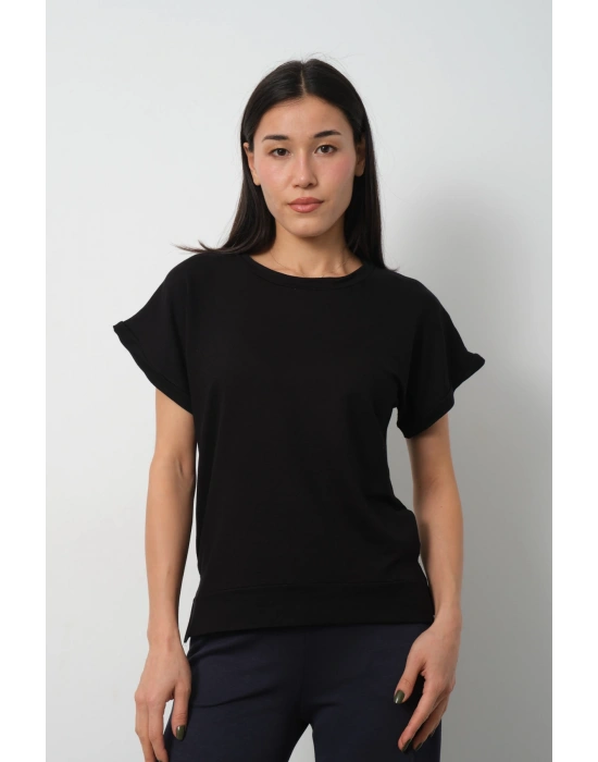 Siyah Yarasa Kol Yırtmaç Detaylı Oys Model Tişört