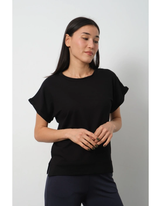 Siyah Yarasa Kol Yırtmaç Detaylı Oys Model Tişört