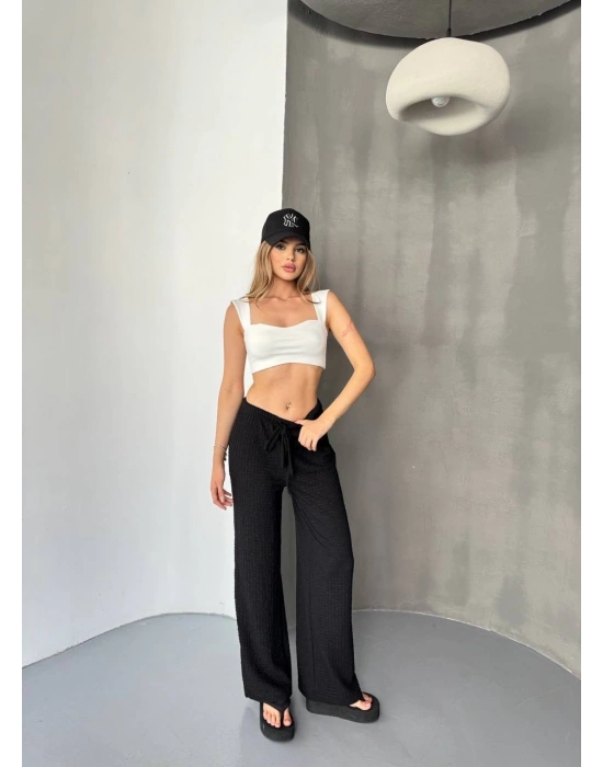 Siyah Zara Gofralı Kadın Pantolon