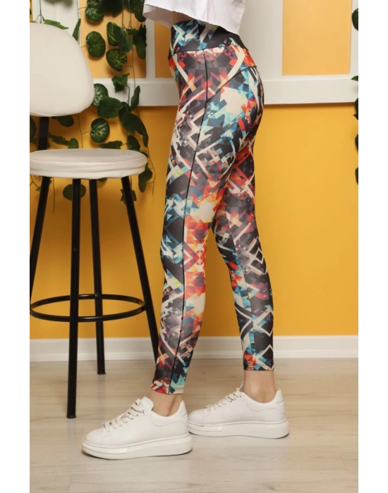 Turunculu Desen Dijital Baskılı Sporcu Tayt