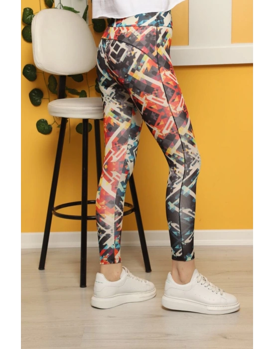 Turunculu Desen Dijital Baskılı Sporcu Tayt