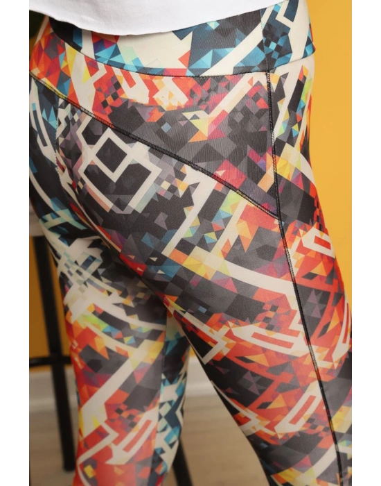 Turunculu Desen Dijital Baskılı Sporcu Tayt