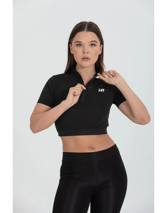 Yarım Fermuarlı Kısa Kollu Crop