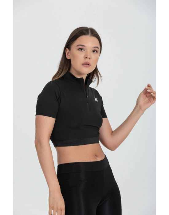 Yarım Fermuarlı Kısa Kollu Crop