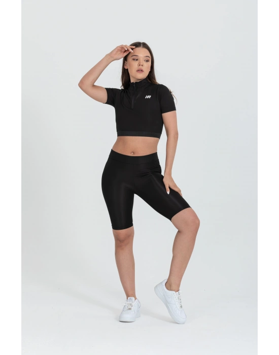 Yarım Fermuarlı Kısa Kollu Crop