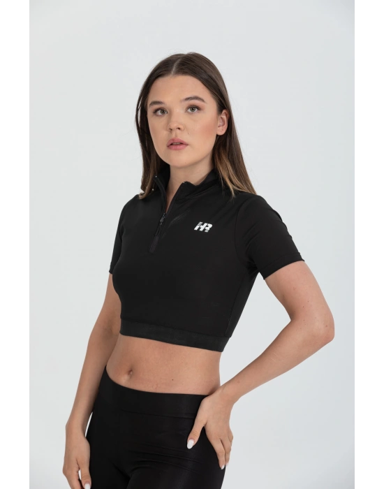 Yarım Fermuarlı Kısa Kollu Crop