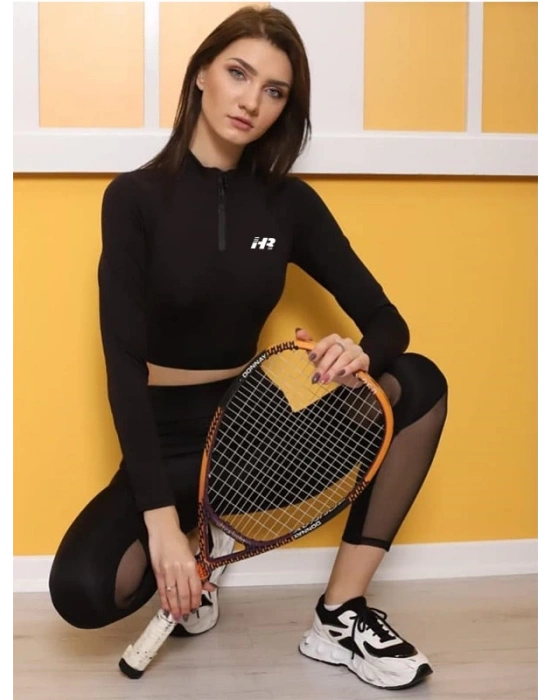 Yarım Fermuarlı Uzun Kollu Crop