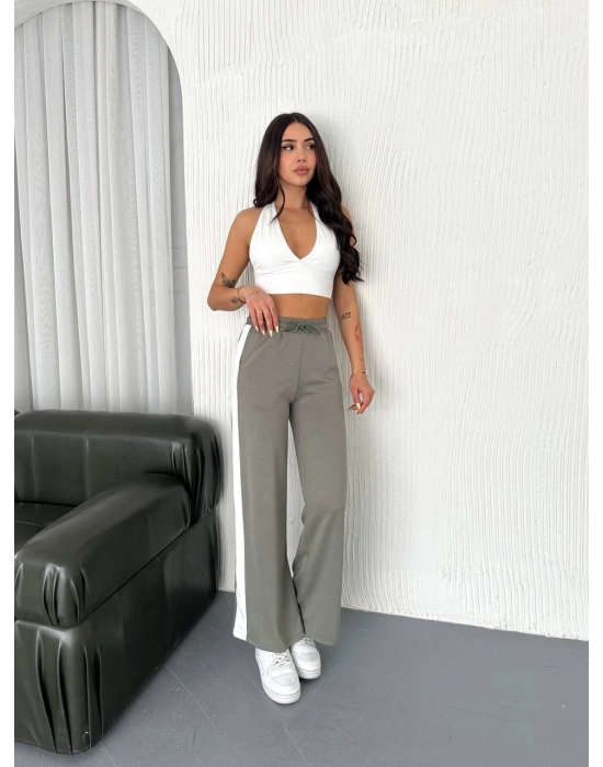 Haki Garni Detaylı Bayan Eşofman Altı