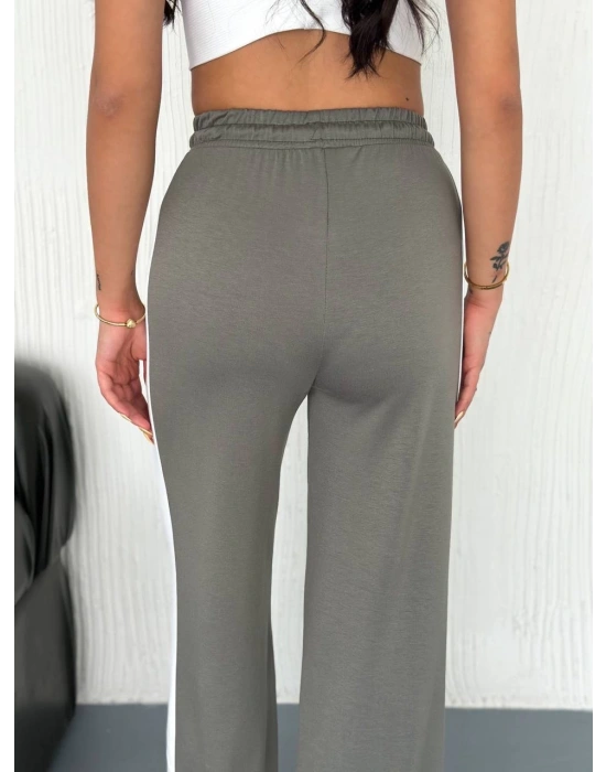 Haki Garni Detaylı Bayan Eşofman Altı