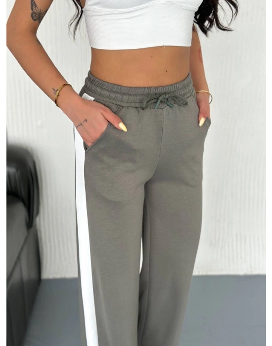 Haki Garni Detaylı Bayan Eşofman Altı