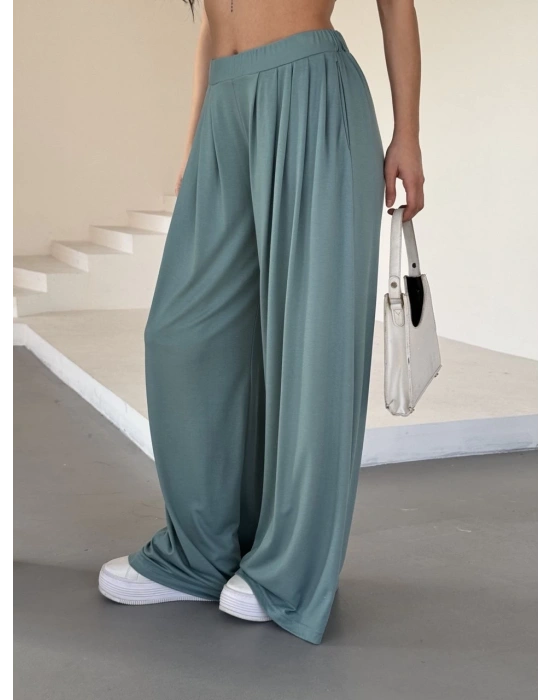 Yeşil Oys Pileli Pantolon