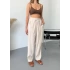 Bej Tensel Havuç Model Çımalı Kadın Pantolon