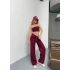 Bordo Modal Kumaş Çımalı Palazzo Pantolon