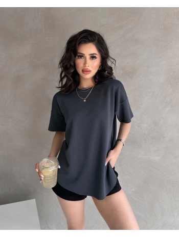 Füme Modal Oval Kesim Kısa Kollu Tişört