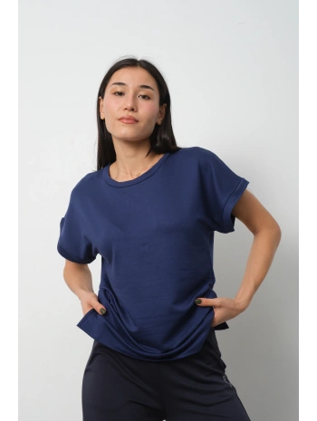 Lacivert Yarasa Kol Yırtmaç Detaylı Oys Model Tişört