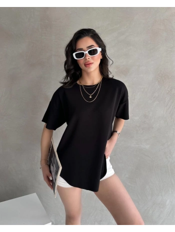 Siyah Modal Oval Kesim Kısa Kollu Tişört