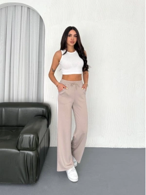 Bej Garni Detaylı Bayan Eşofman Altı