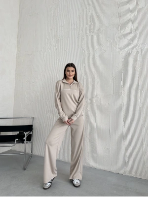 Bej Modal Ara Biyeli Yarım Fermuarlı Takım