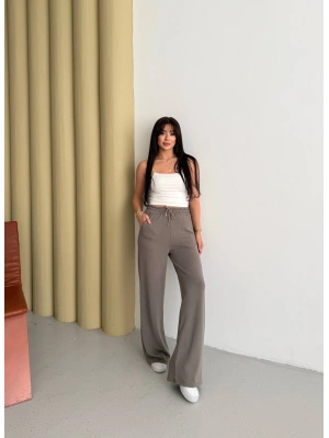 Bej Modal Kumaş Bol Paça Pantolon