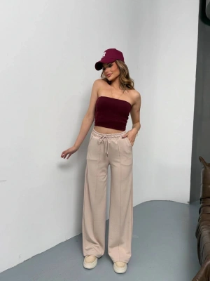 Bej Modal Kumaş Çımalı Palazzo Pantolon