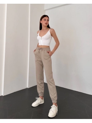 Bej Oys Model Lastikli Modal Kumaş Eşofman