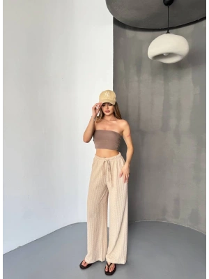 Bej Zara Gofralı Kadın Pantolon