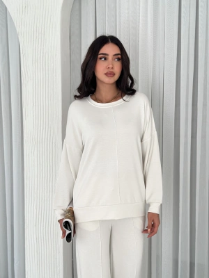 Beyaz Modal Çıma Detaylı Alt Üst Bayan Takım