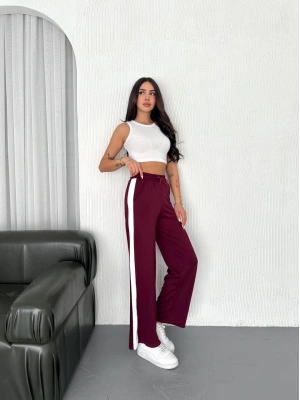 Bordo Garni Detaylı Bayan Eşofman Altı