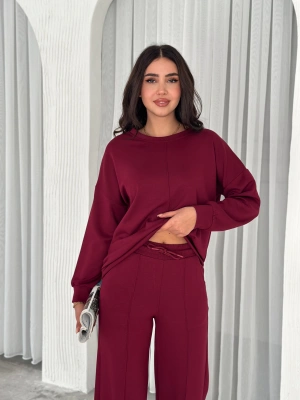 Bordo Modal Çıma Detaylı Alt Üst Bayan Takım