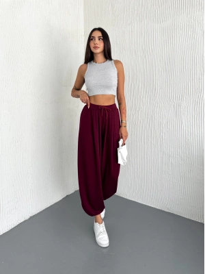 Bordo Modal Pileli Şalvar