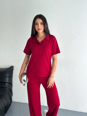 Bordo Polo Yaka Modal Takım