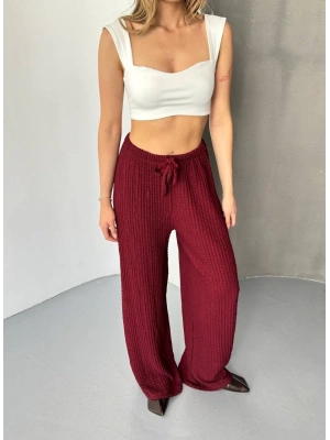 Bordo Zara Gofralı Kadın Pantolon