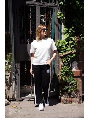 Çiçek Nakışlı İkili Takım – Siyah