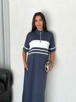 Füme Garnili Fermuarlı Modal Elbise