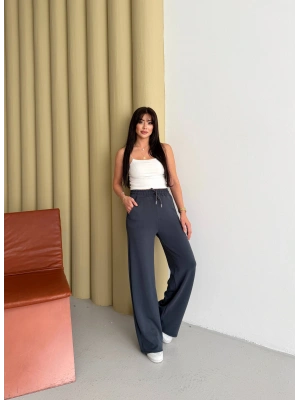 Füme Modal Kumaş Bol Paça Pantolon