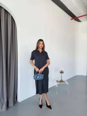 Füme Polo Yaka Modal Kadın Elbise