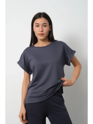 Füme Yarasa Kol Yırtmaç Detaylı Oys Model Tişört