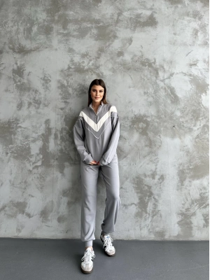 Gri Garnili Modal Yarım Fermuarlı Takım