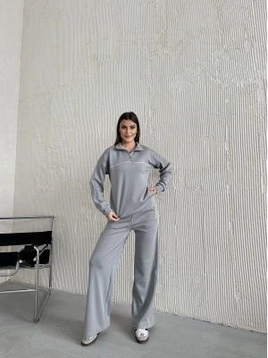 Gri Modal Ara Biyeli Yarım Fermuarlı Takım