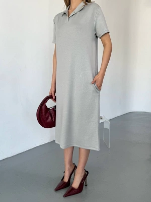 Gri Polo Yaka Modal Kadın Elbise