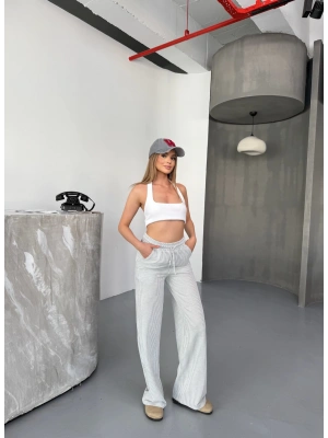 Gri Su Yolu Çizgili Kumaş Pantolon