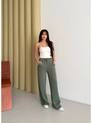 Haki Modal Kumaş Bol Paça Pantolon