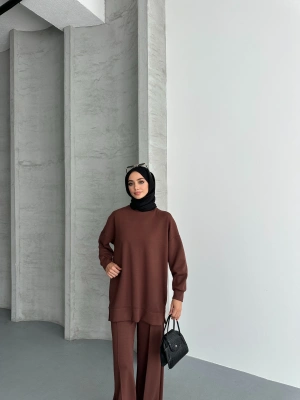 Kahve Çımalı Modal Tesettür Alt Üst Takım