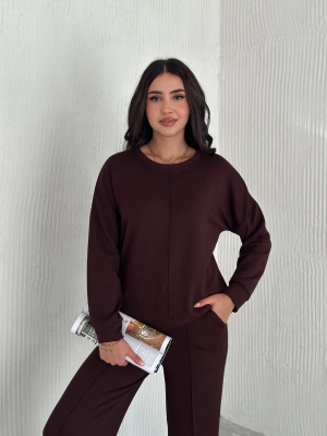 Kahve Modal Çıma Detaylı Alt Üst Bayan Takım