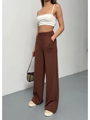 Kahve Modal Kumaş Bol Paça Pantolon