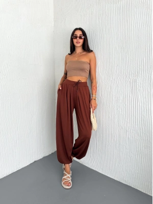 Kahve Modal Pileli Şalvar