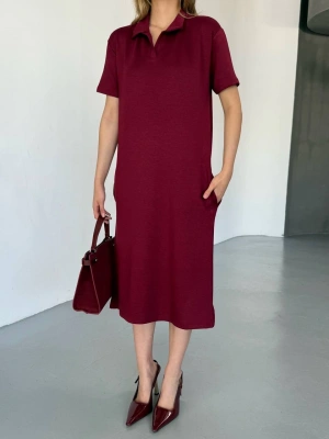 Kırmızı Polo Yaka Modal Kadın Elbise