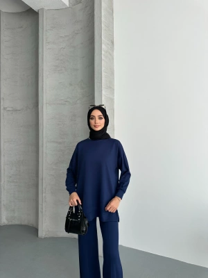 Lacivert Çımalı Modal Tesettür Alt Üst Takım