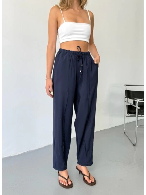Lacivert Tensel Havuç Model Çımalı Kadın Pantolon