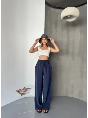Lacivert Tensel Kumaş Palazzo Kadın Pantolon